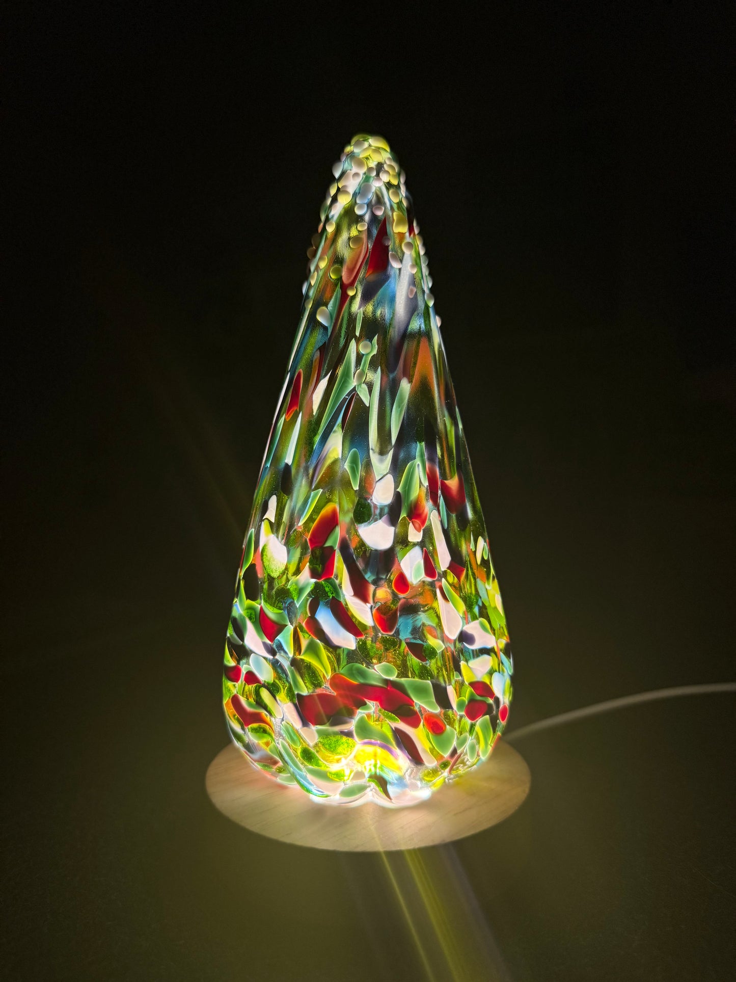 7" Green & Red Blown Glass Tree