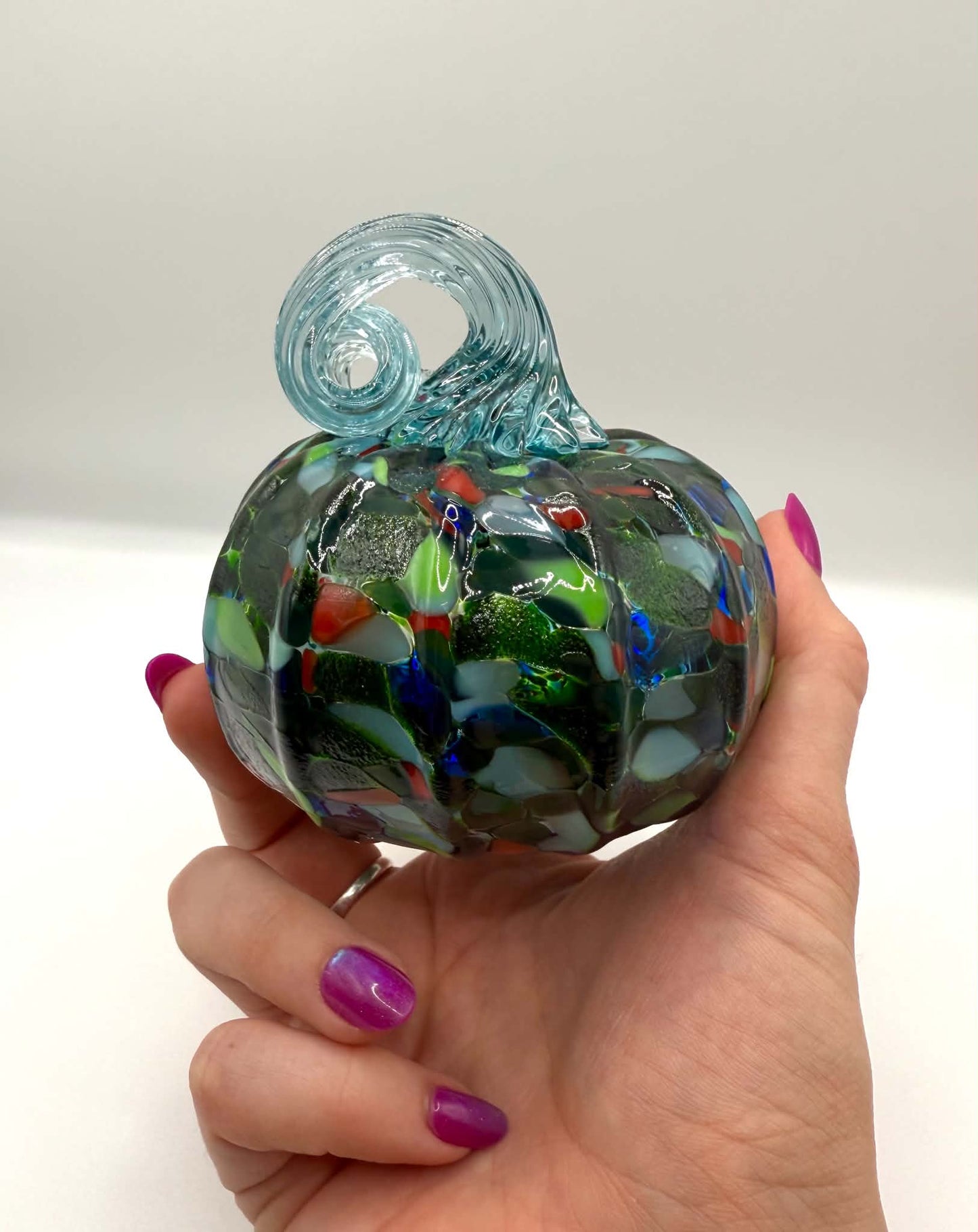 Green Blown Glass Pumpkin - Small